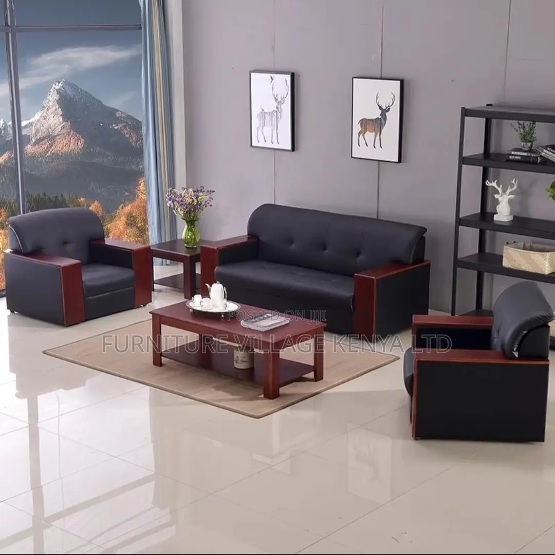 Sofas: Five-Person Leather Office Sofa Set Arrangement
