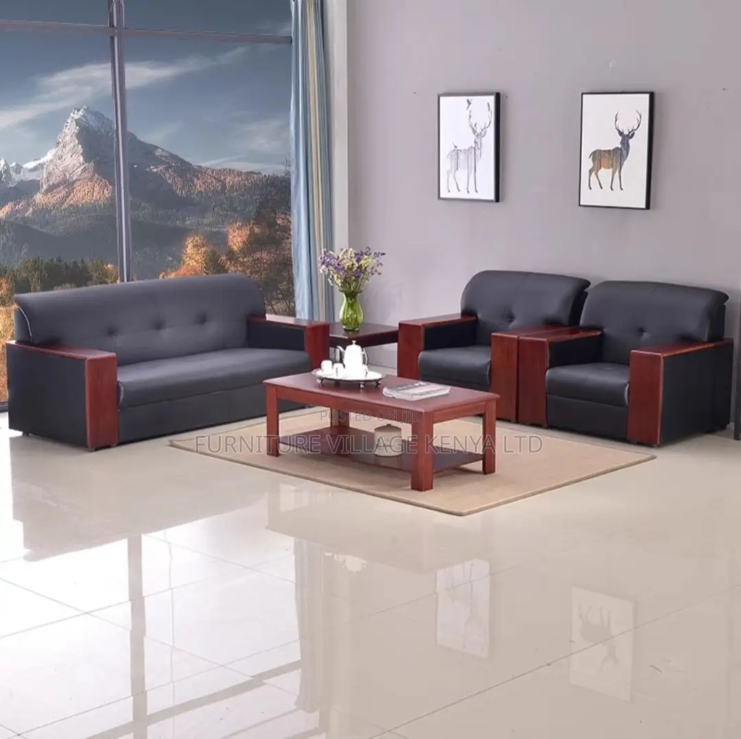 Sofas: Five-Person Leather Office Sofa Set Arrangement