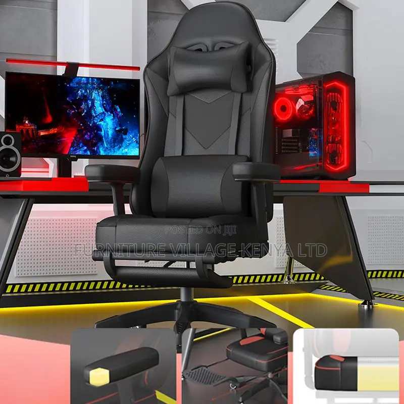Office Chair:Modern Scarlet Gaming Chair With Leather Pillow