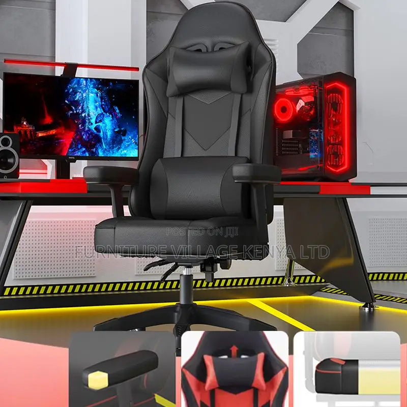 Office Chair:Modern Scarlet Gaming Chair With Leather Pillow