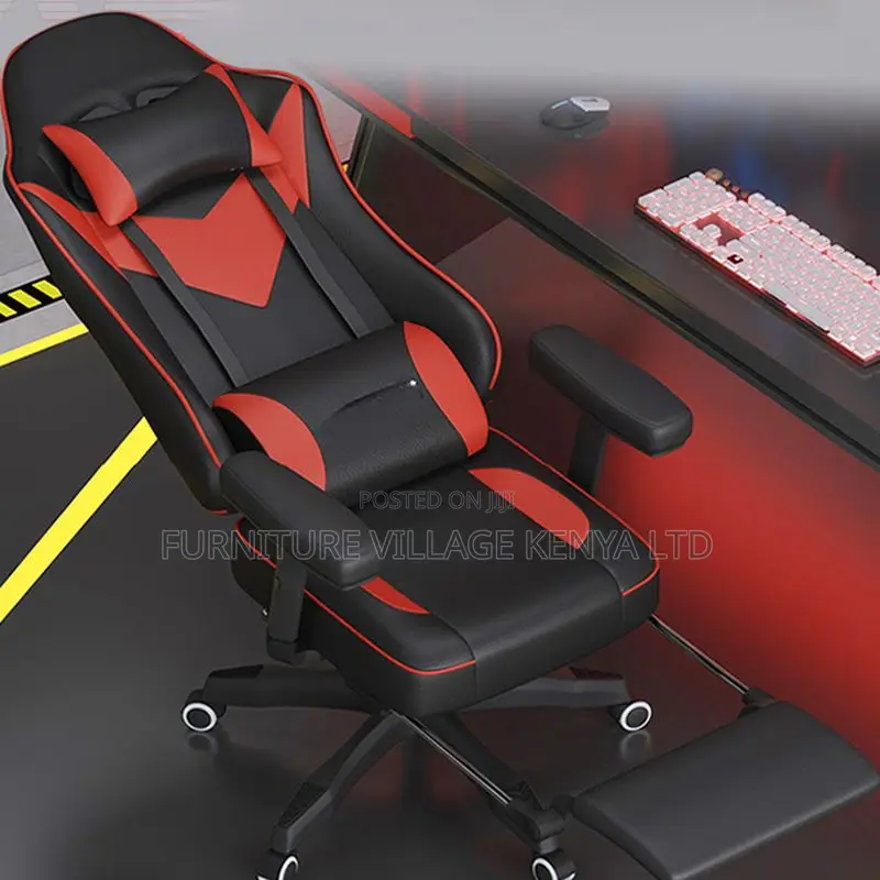 Office Chair:Modern Scarlet Gaming Chair With Leather Pillow