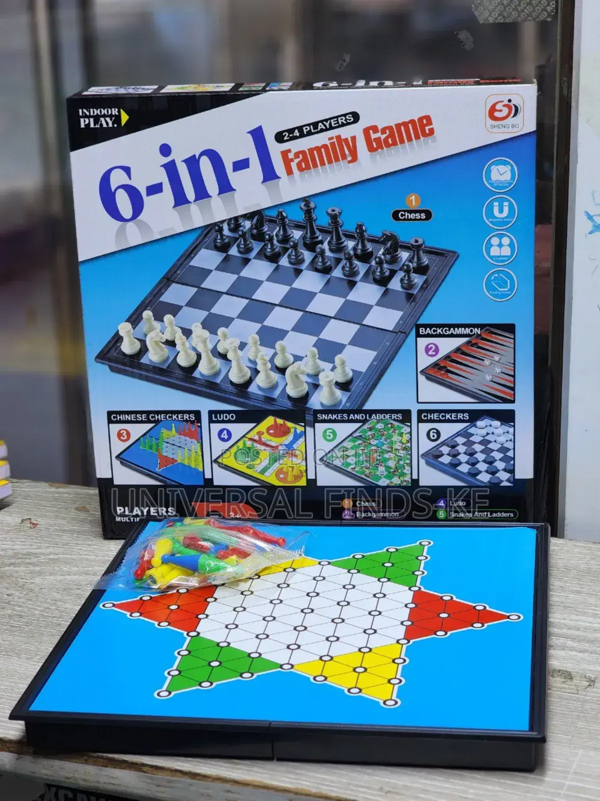 6in1 Board Game Chess,Checkers,Ludo, Backgammon ,Snake 