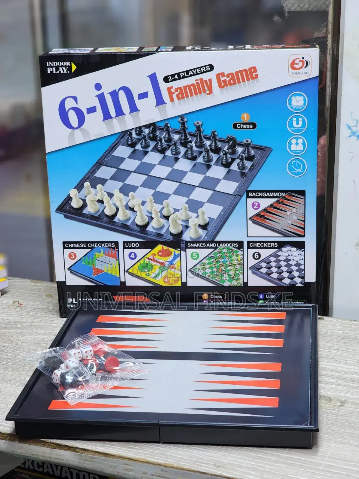 6in1 Board Game Chess,Checkers,Ludo, Backgammon ,Snake 