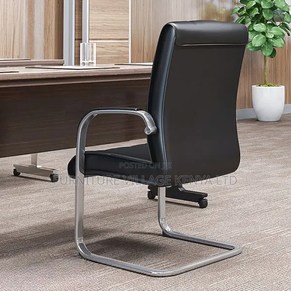 Office Chair: Refined Fixed Leather Executive Chair – Black