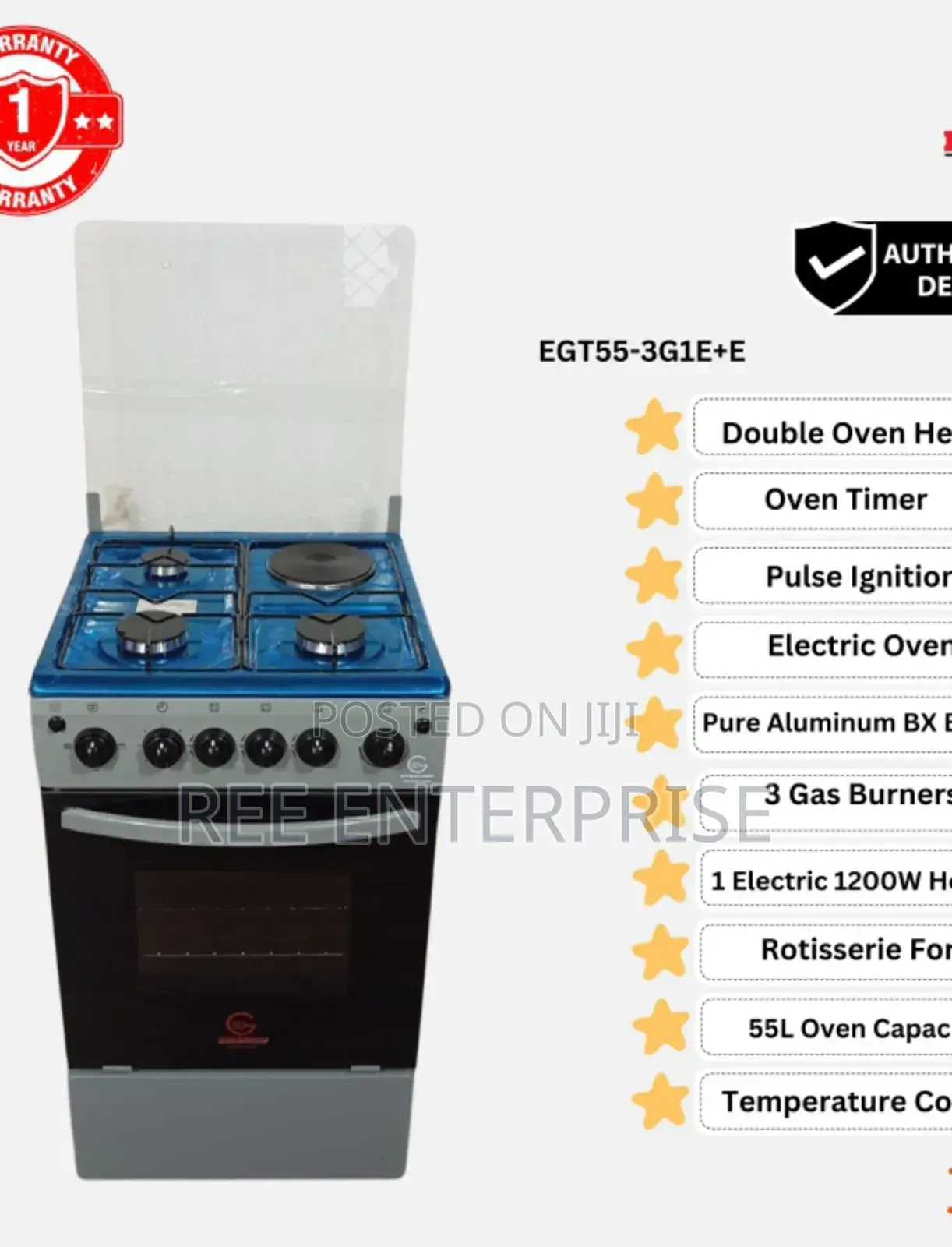 Electric Oven Eurochef 3 Gas Burner +1 Electric Cooker