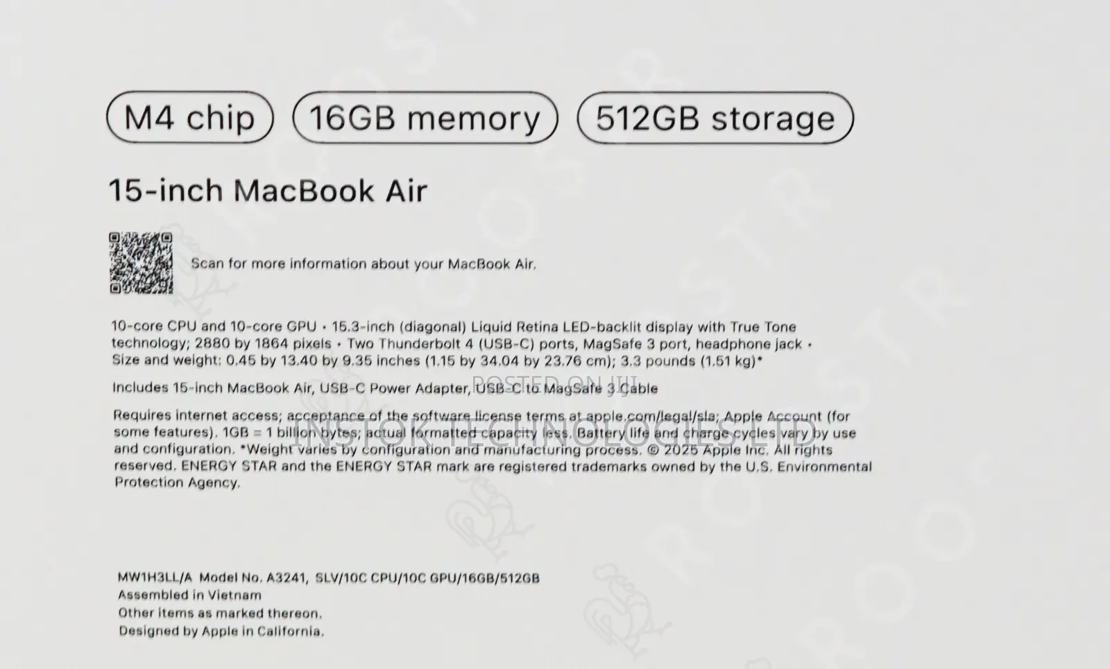 New Laptop Apple MacBook Air 16GB Apple M4 SSD 512GB