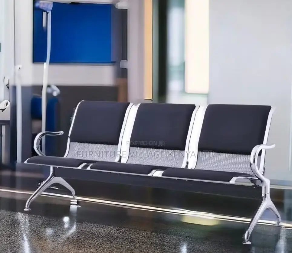 Benches; Office 3-Link Metallic Seat With Partial Padding