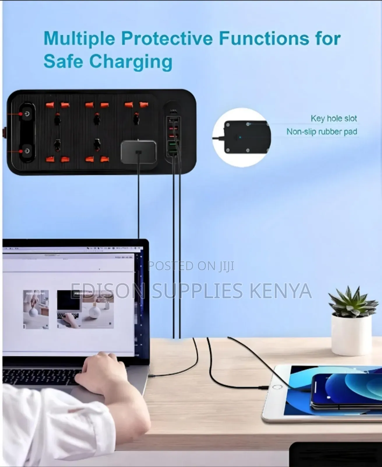 Winning Star Black Extension Cable 6 Way Multiplug 5 Usb + C