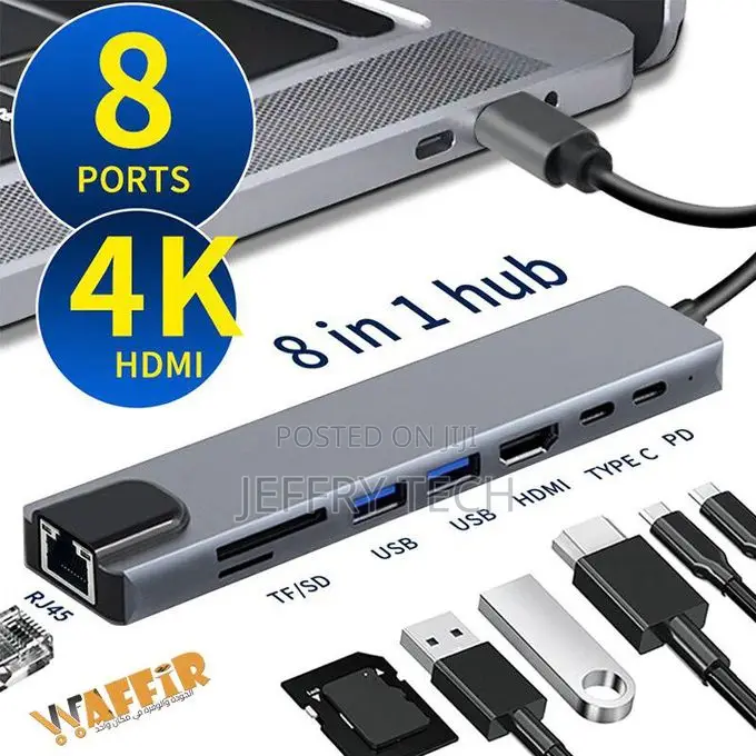 Usb Adapter Type-C to Hdmi , Rj45, Sd/Tf Card, Pd, Thunder