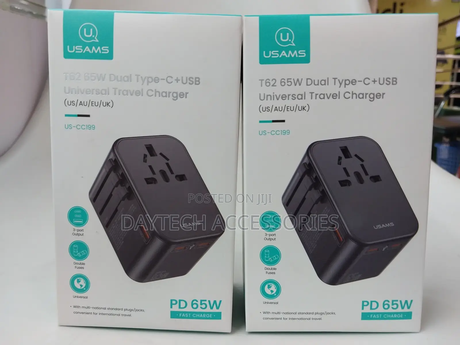 Usams T62 Universal Travel Charger 65w Dual Type-C + Usb