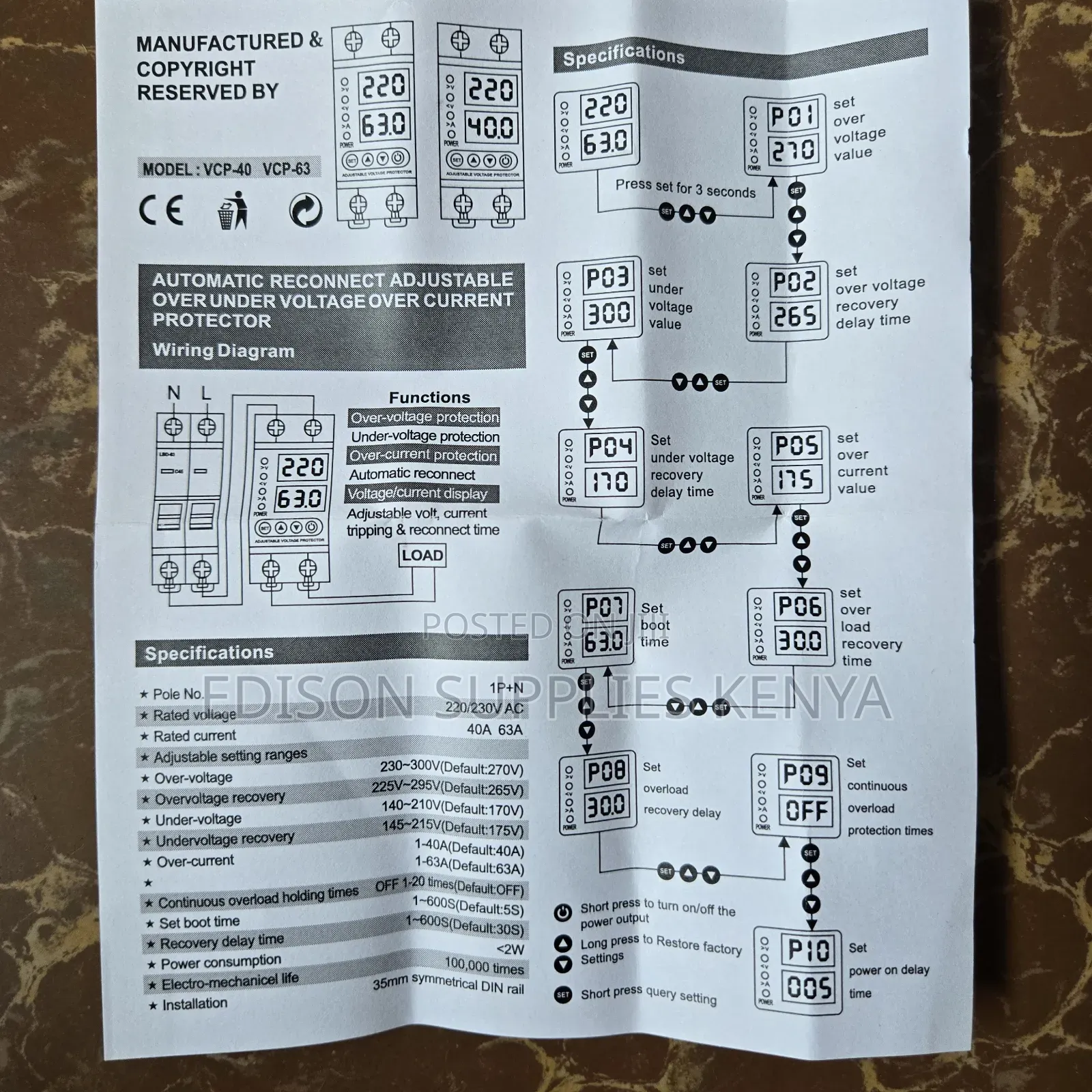 Ensave Voltage Protector 63amps Adjustable Current Surge 63a