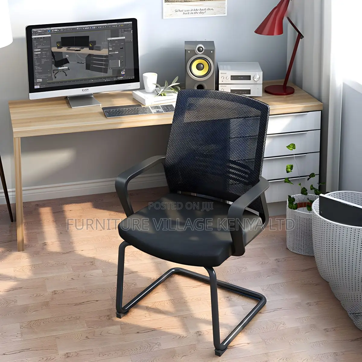 Office Chair:Stationary Conference Chair With Fixed Armrests