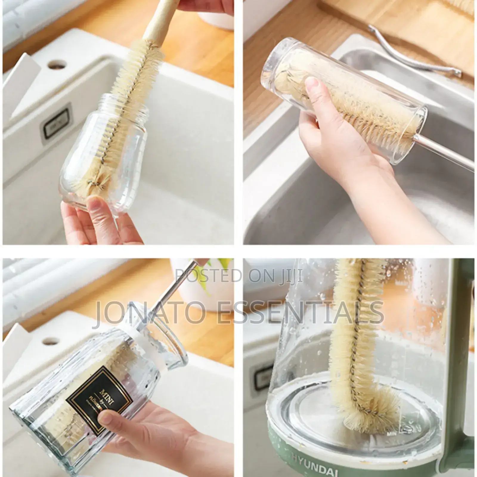4 Pc Long Wooden Bottle, Cups Cleaning Brushes