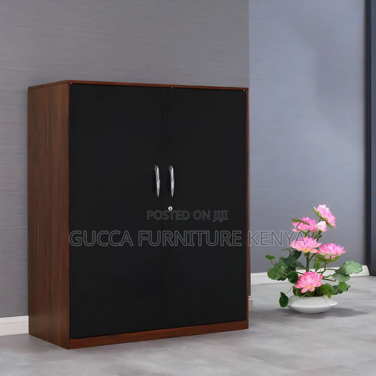 Cabinets: Walnut/ White 2-Door Filling Credenza Cabinet