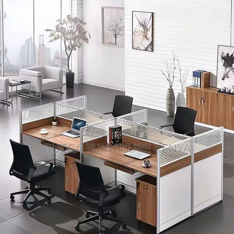 Workstations:4-User Simple Wood Frame Modular Workstation