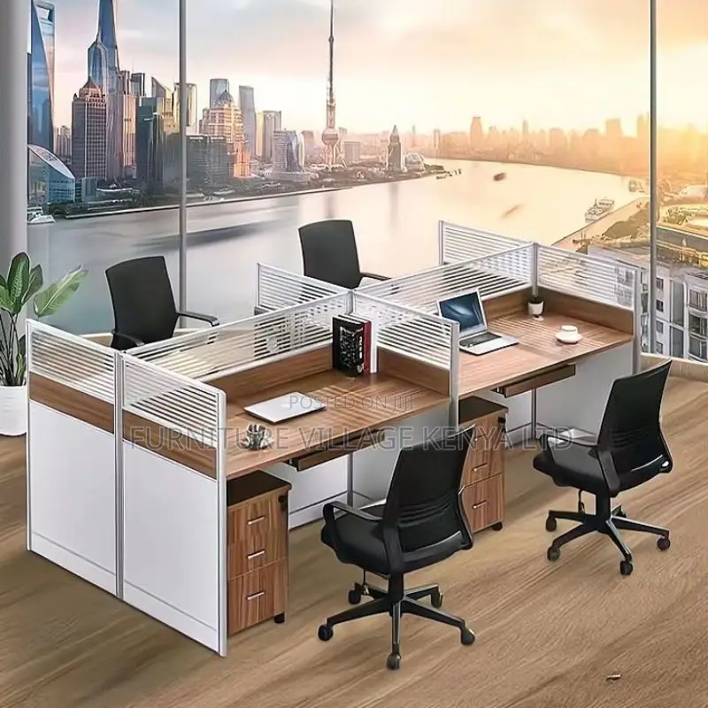 Workstations: Four-Person Shared Wood Frame Workstation