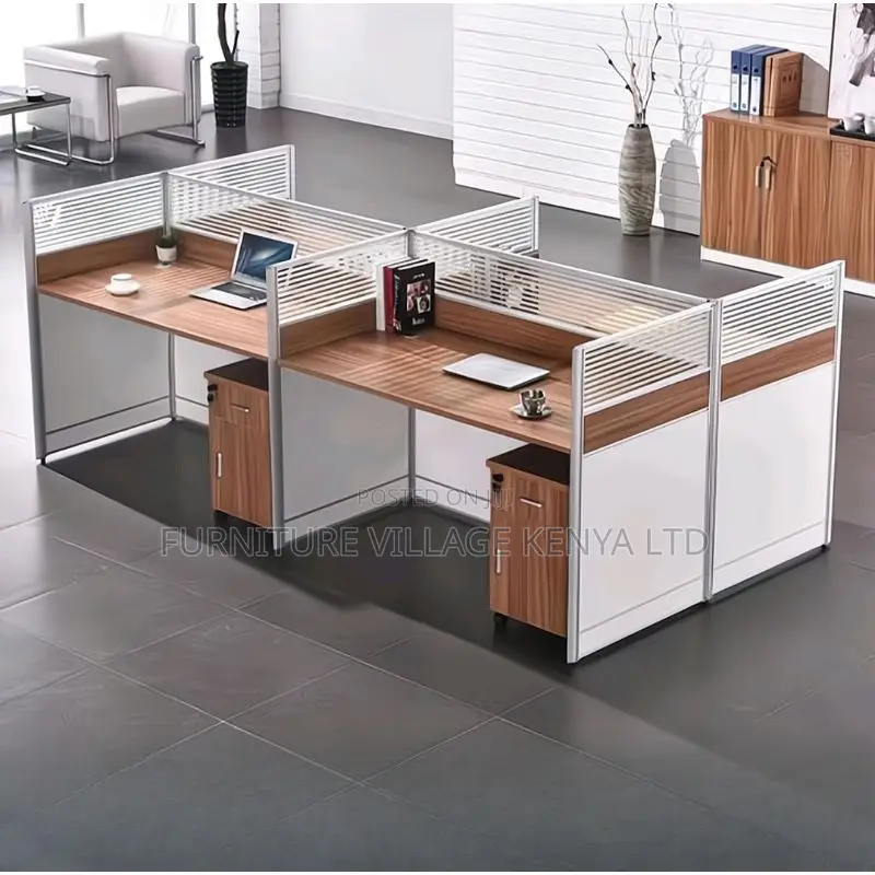 Workstations: Four-Person Shared Wood Frame Workstation