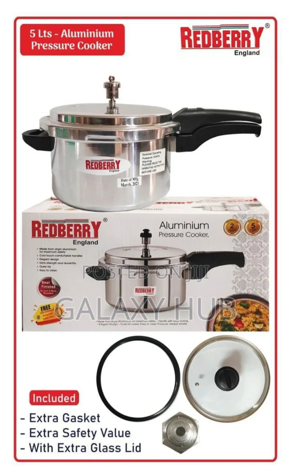 5l Redberry Premium Range Aluminium Pressure Cooker