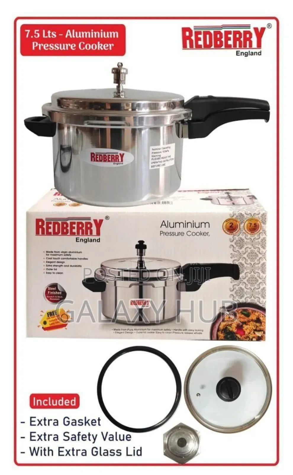 Redberry Premium Range Aluminium Pressure Cooker 7.5l