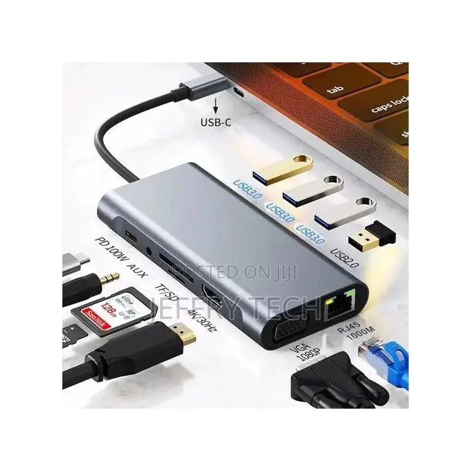 Usb Type-C Adapter 11in1, Hdmi Hd Vga, Pd, Usb 3.0, Lan R