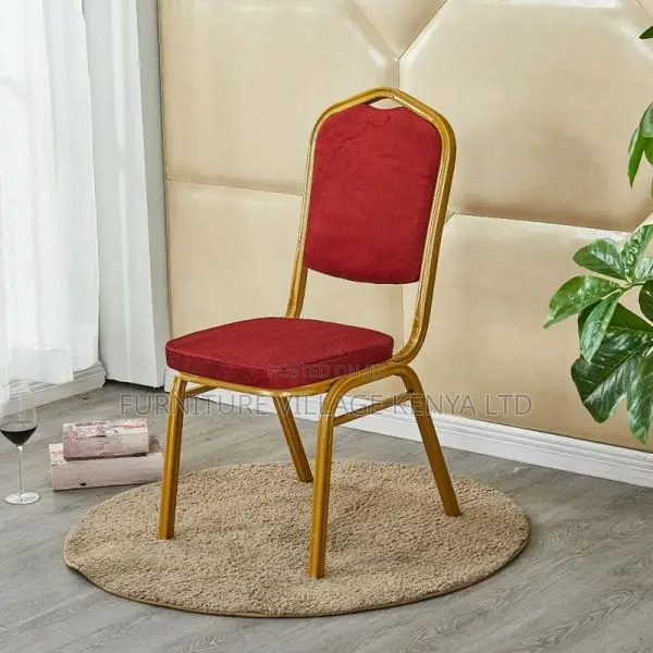 Office Chair:Cushioned Stackable Chair for Banquets – Red
