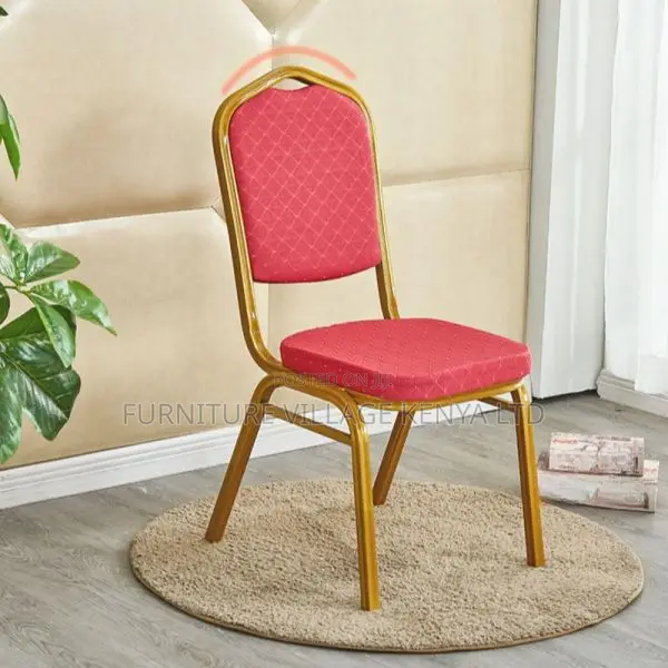 Office Chair:Cushioned Stackable Chair for Banquets – Red