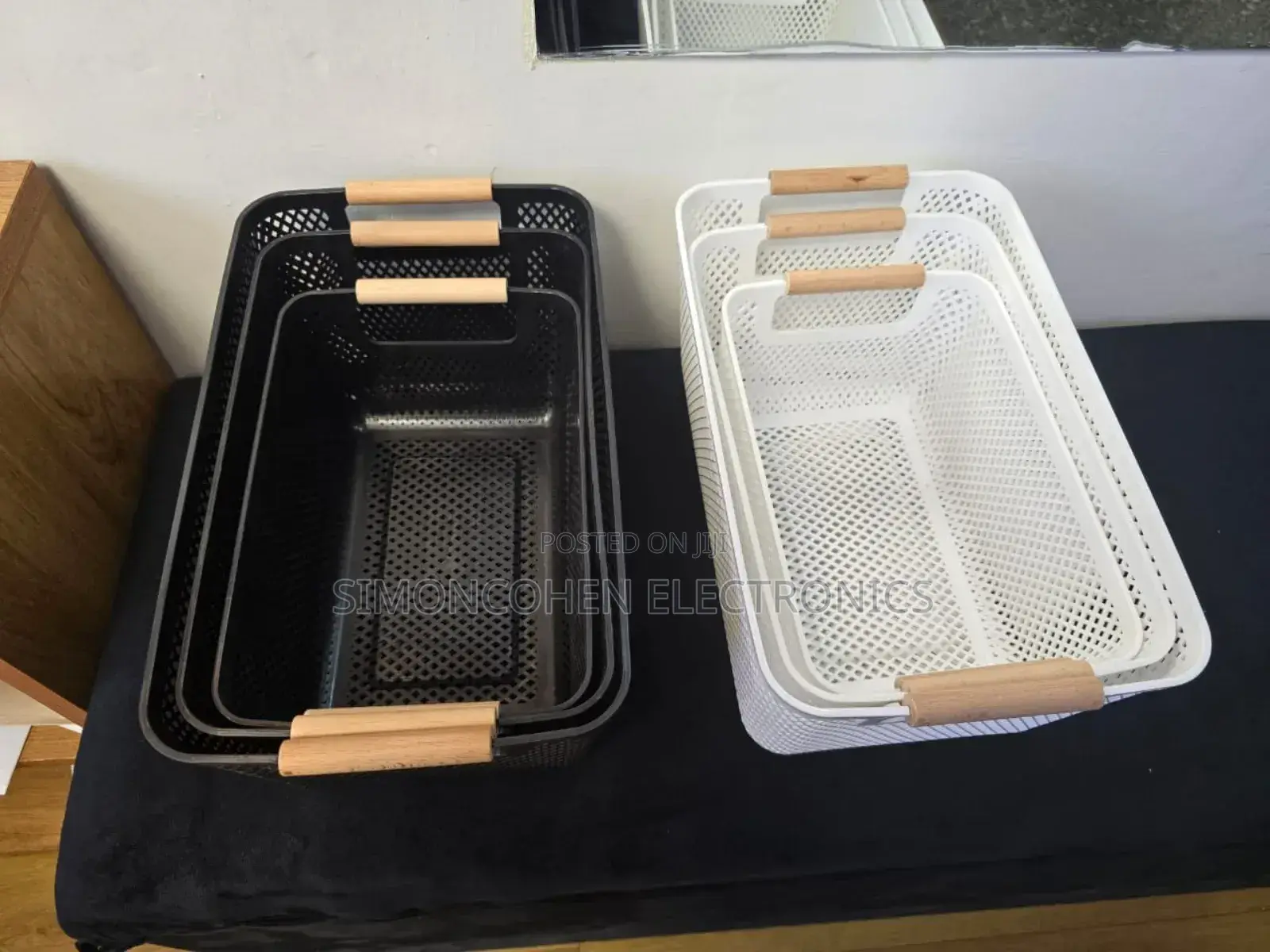 3pcs Extra Large Mesh Storage Baskets With Bamboo Handles