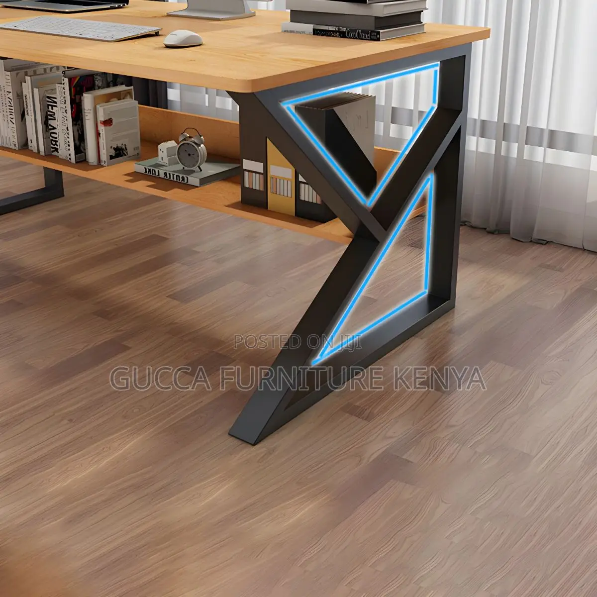 Office Desk: Industrial Curved Computer Desk With Storage