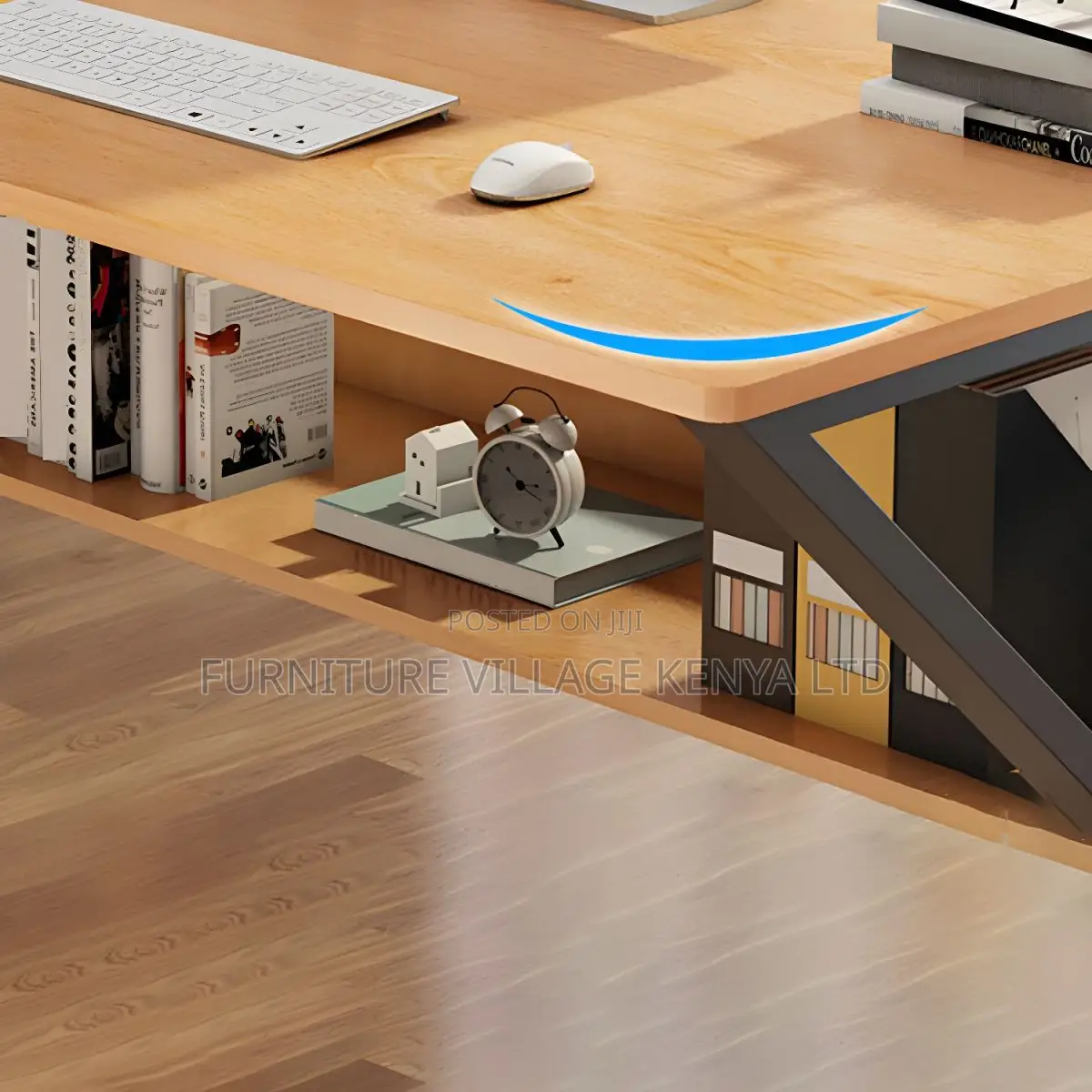 Office Desk: Steel-Framed Office Desk With Storage Shelf