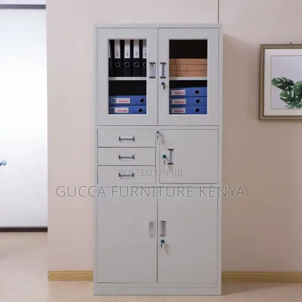 Cabinets:White Color 2-Door Metallic Storage Unit With Safe