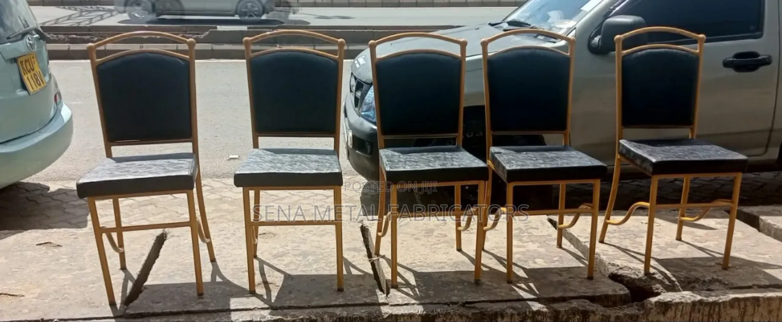 Restaurant Chairs With Black Faux Leather Fabric.