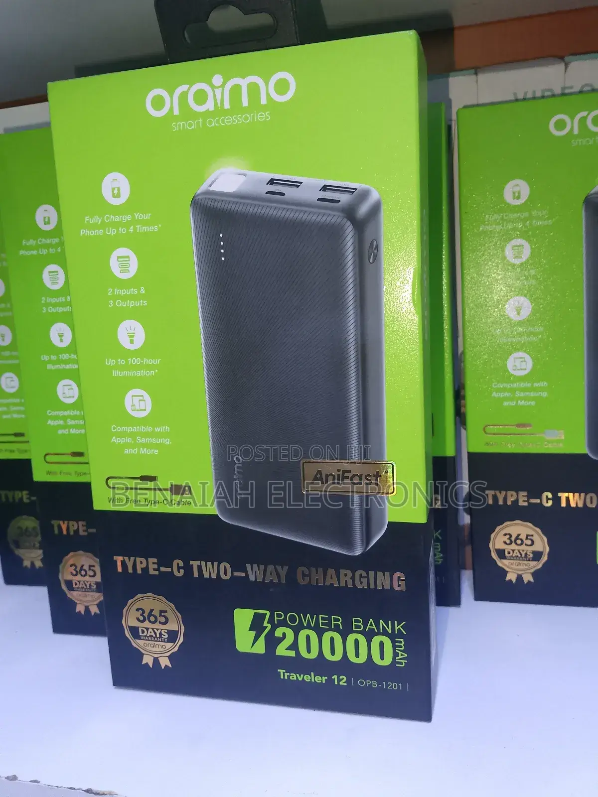 Oraimo Powerbank,20000 Mah, Durable Slim,365 Days Warrant