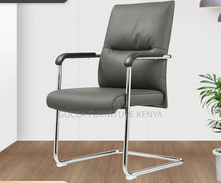 Office Chair: Modern Gray Leather High-Back Visitor Chair