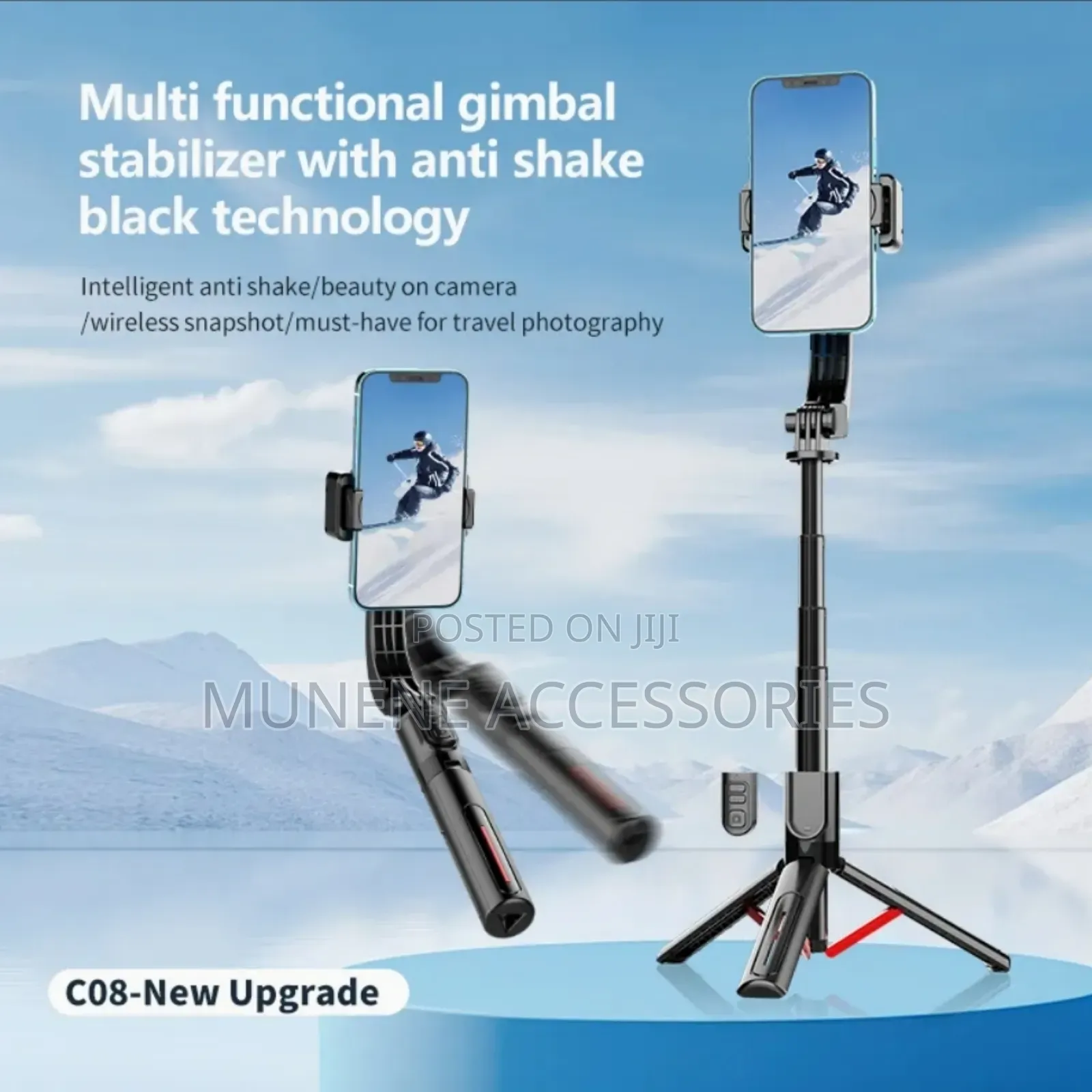 C08 Phone Stabilizer Gimbal 1axis Tripod Remote Selfie Stick