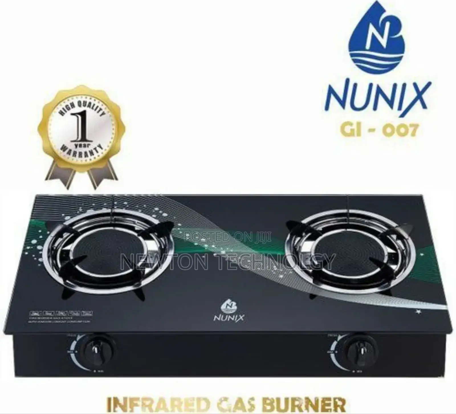 Nunix 2 Burner Low Gas Glass Top Table Infrared Cooker