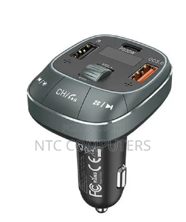 Vention 3-Port Usb (C + a + A) Car Charger With Fm Trans