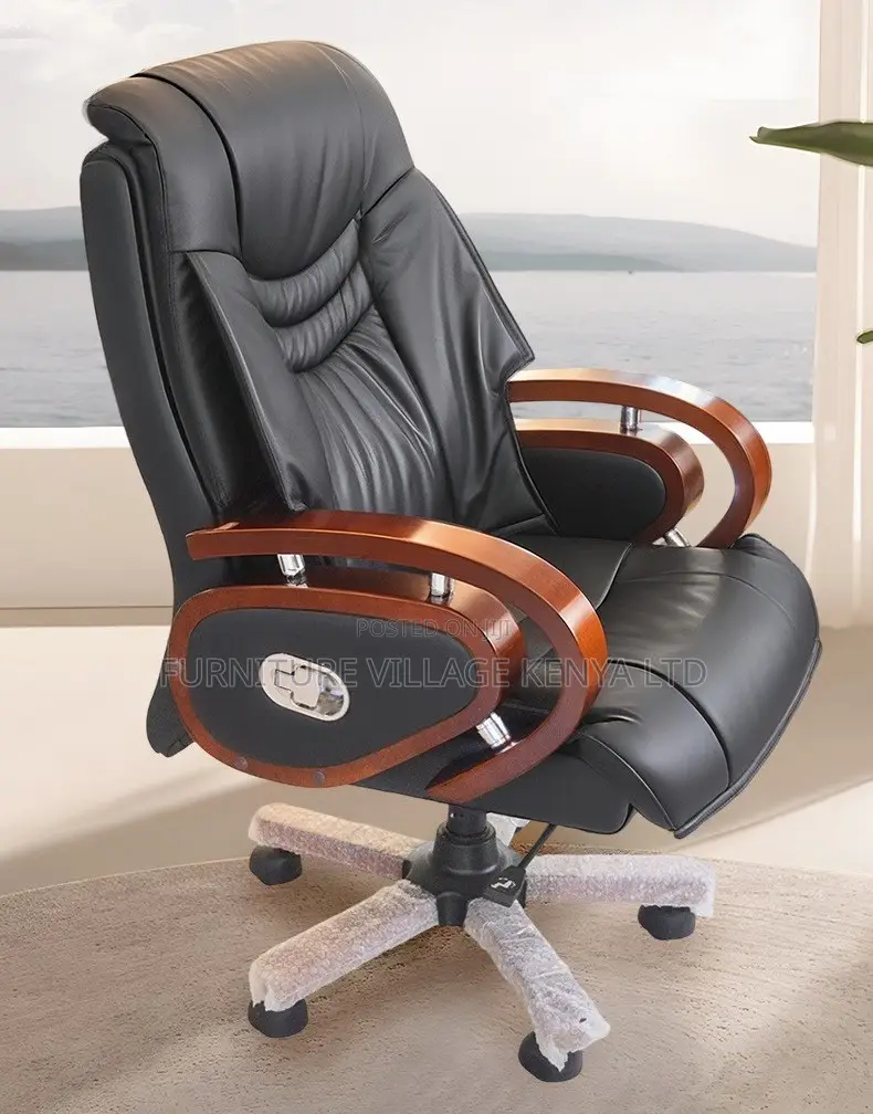 Office Chair:Classic Leather Solid Wood Lift Swivel Chair