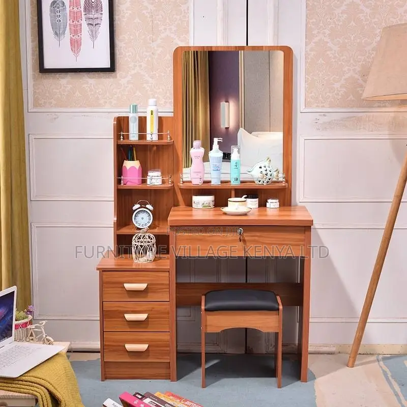 Dressers: Bedroom Makeup Station Wooden Table and Stool