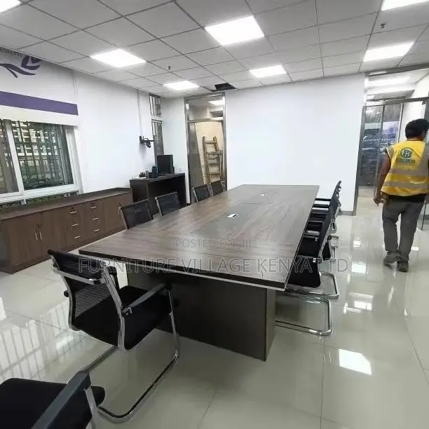 Office Table:3-Meter Modern Wood Panel Meeting Table-Brown