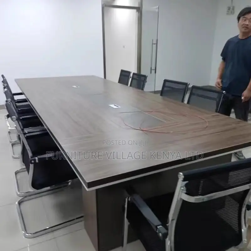 Office Table:3-Meter Modern Wood Panel Meeting Table-Brown