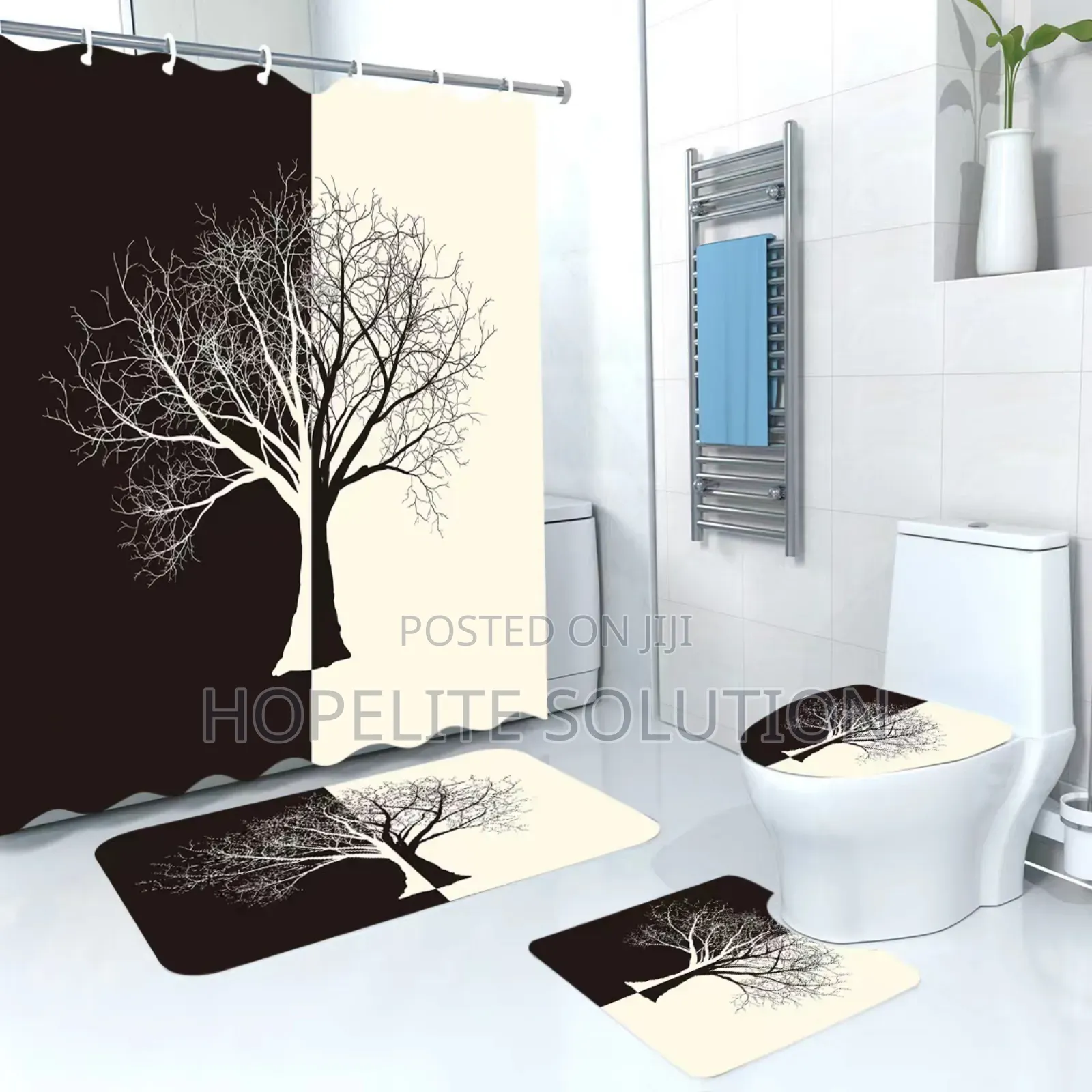 Bathroom Woolen Mat Plus Shower Curtain