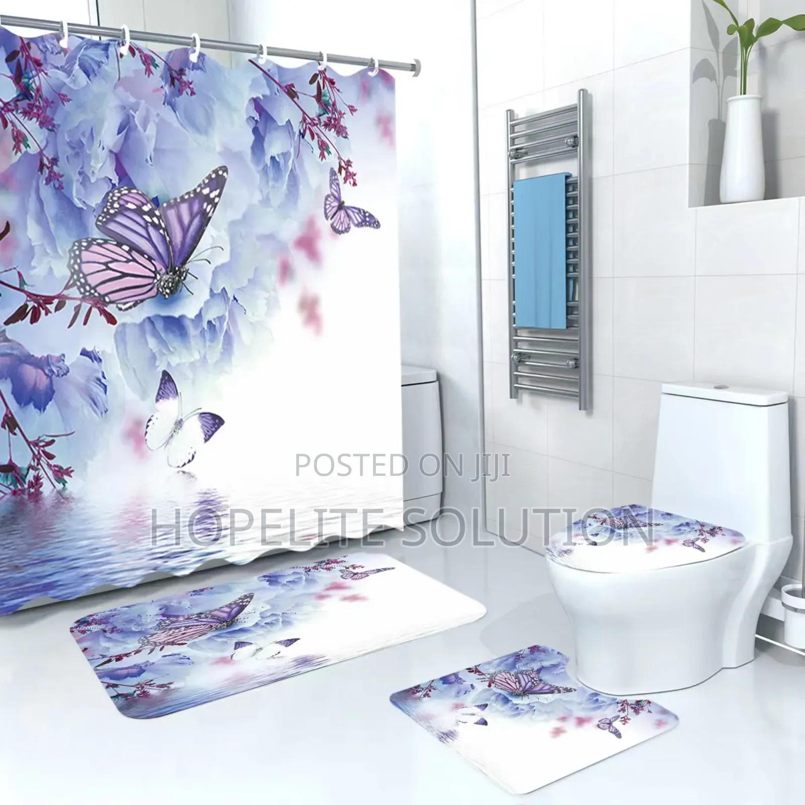 Bathroom Woolen Mat Plus Shower Curtain