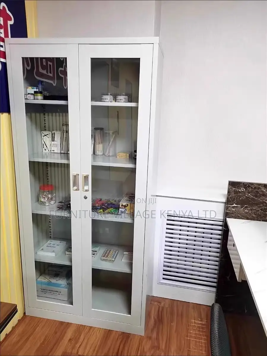 Cabinets: Front Full Glass Doors Office Storage Cabinet