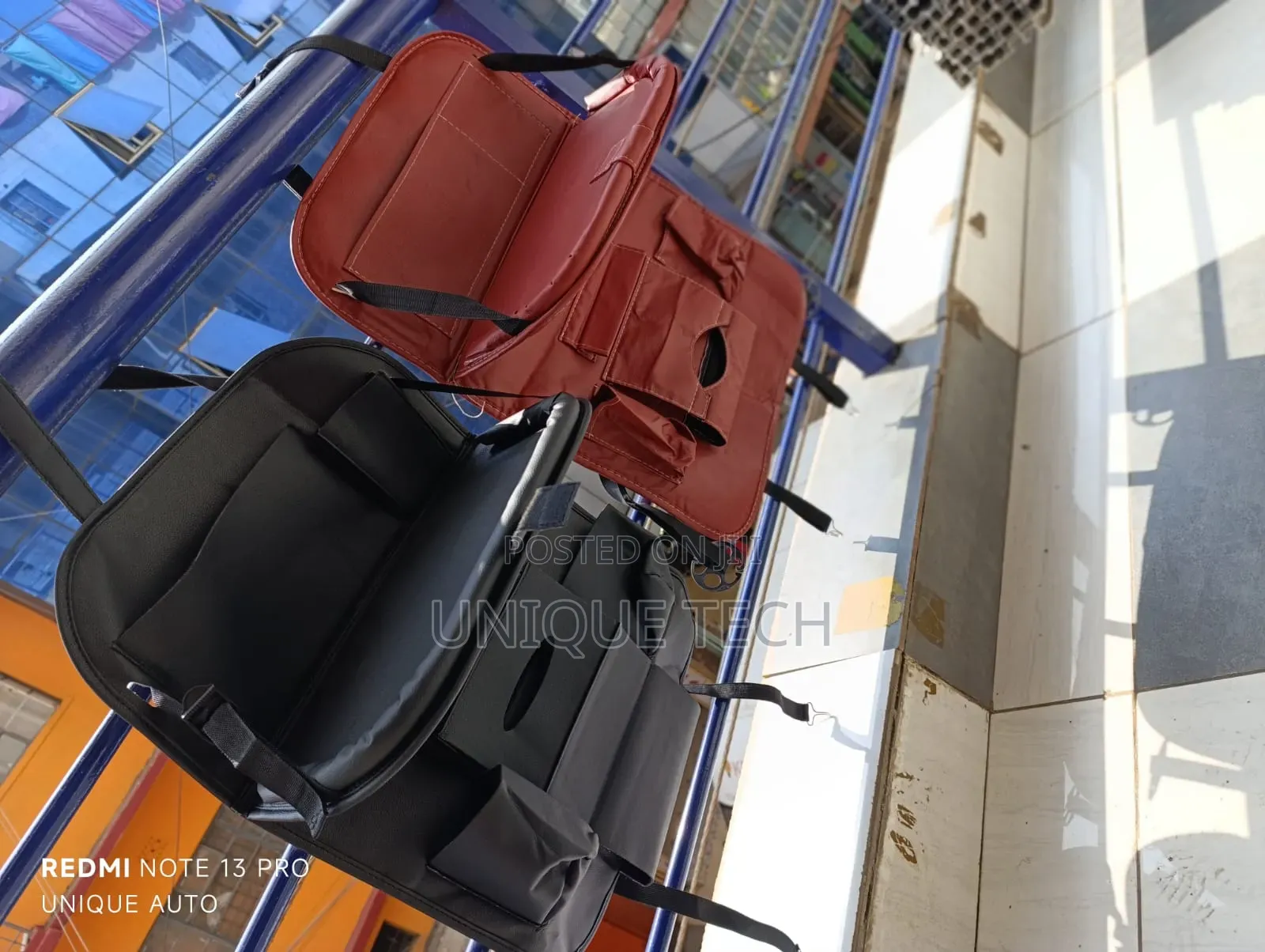 Back Seat Leather Organizer With Foldable Tray/Table