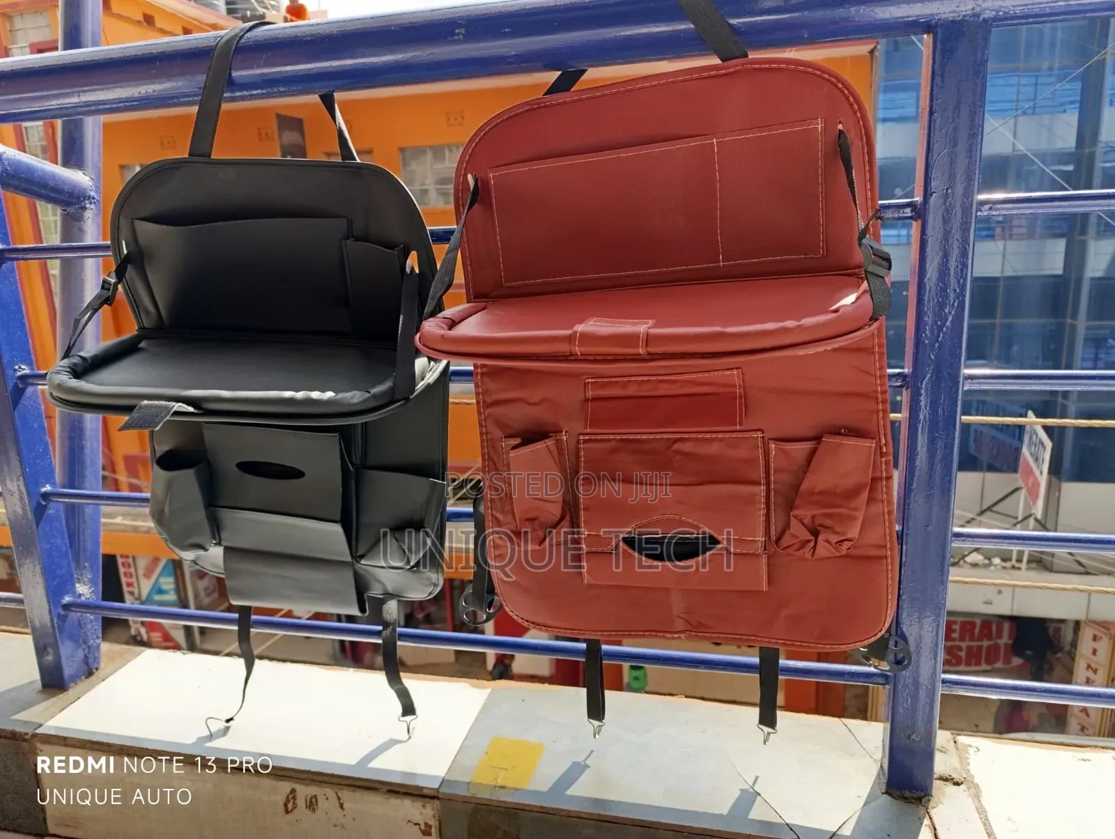 Leather Car Back Seat Storage With Foldable Tray/ Table