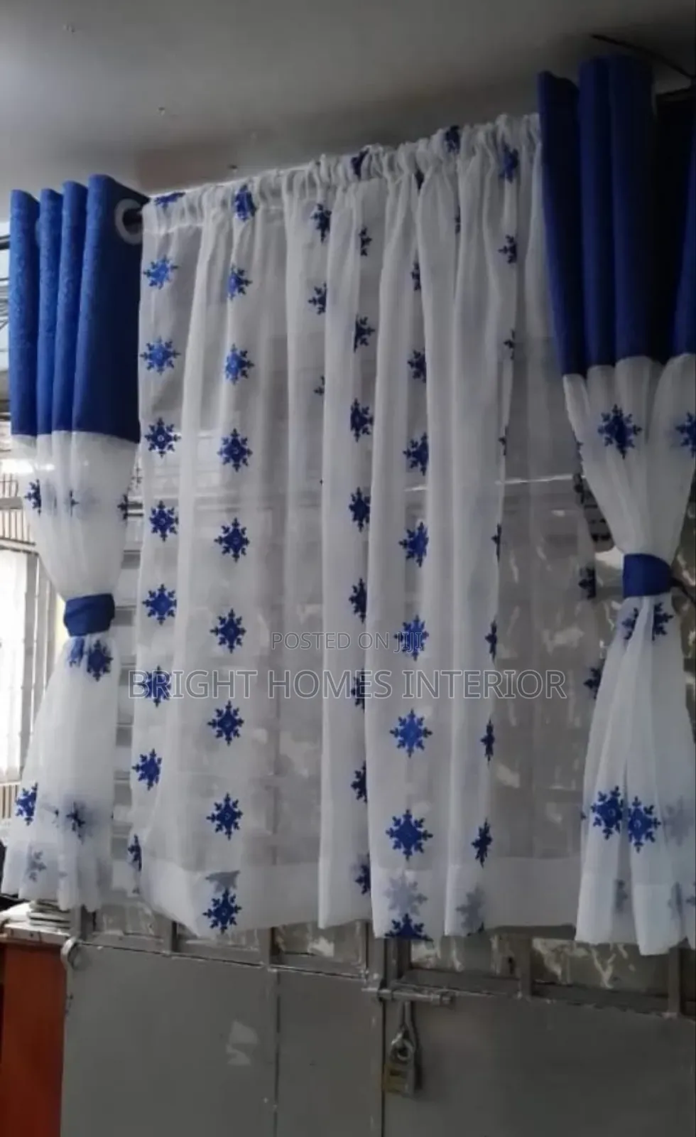 Sheers Matching White Sheer With Blue Flowers