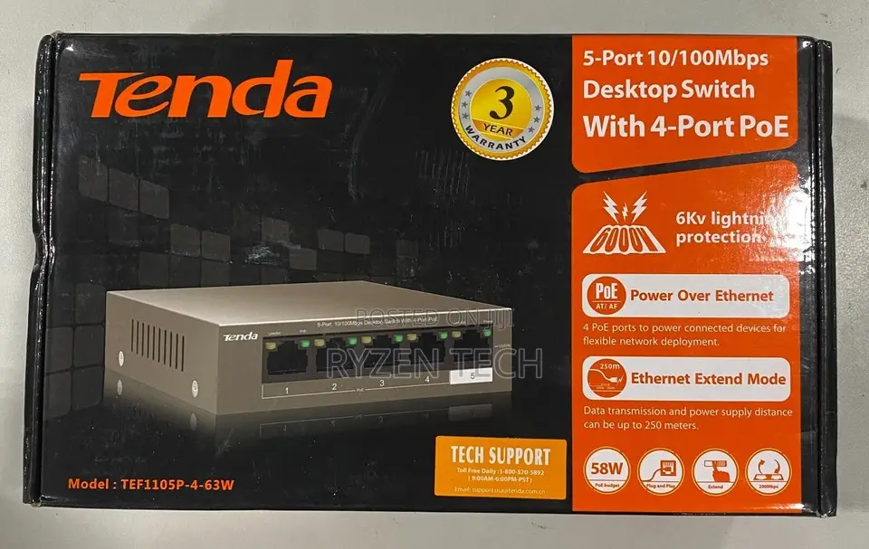 Tenda Tef1105p-4-63w 5 Port