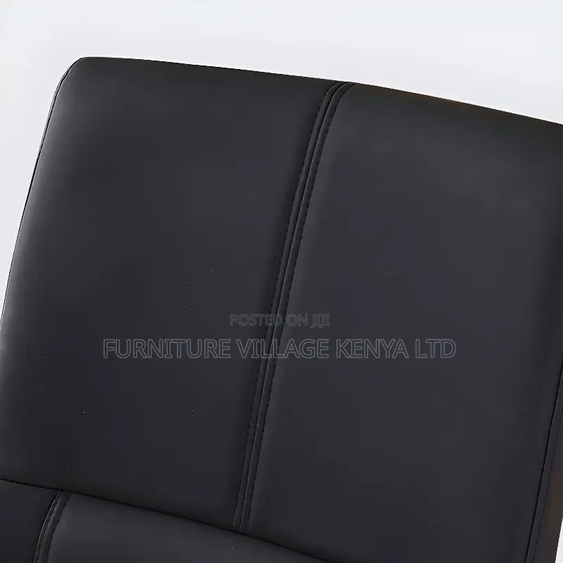 Office Chair: Leather Black Fixed Padded Arms Office Chair