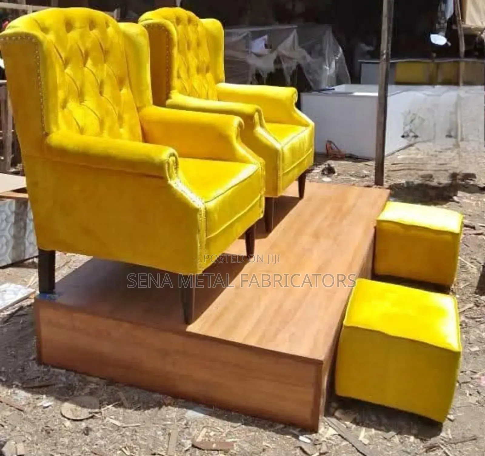 Mustard King-Size Chairs With Poufs