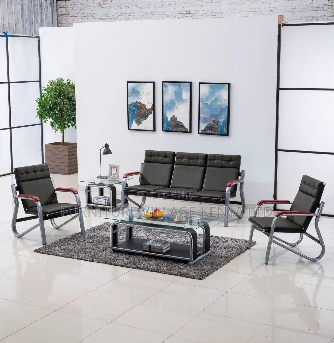 Office Sofa:5-Seater Office Waiting Sofa Set in the Lobby